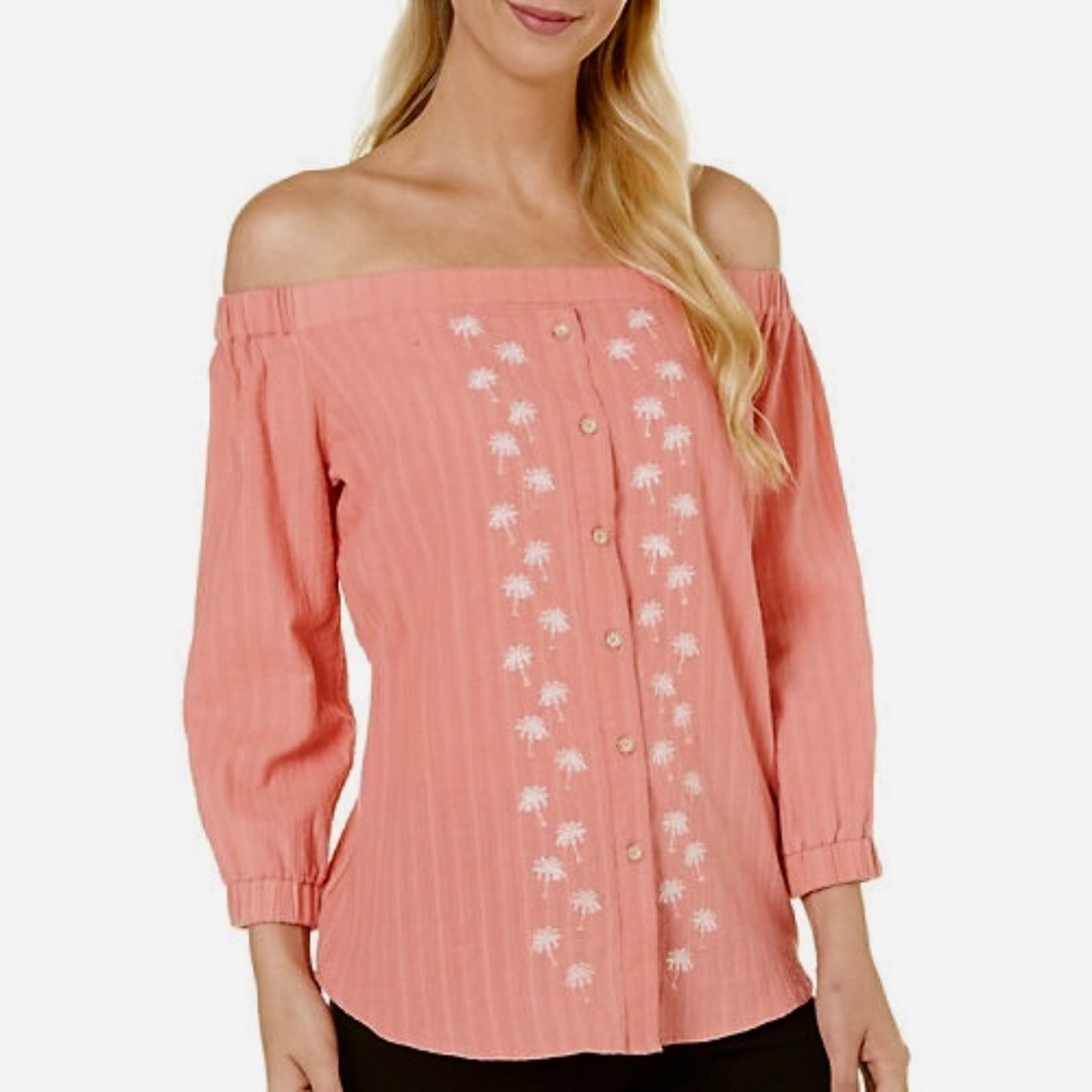 Tropical Palm Tree Peach Small Democracy Top Shirt - Picture 1 of 8